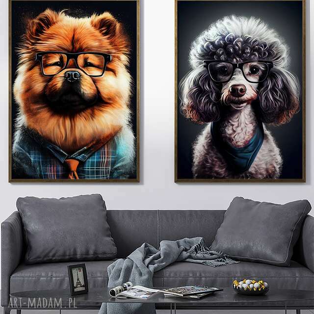 2 plakaty 50x70 cm - Portrety hipsterskich psów - Mochi i Bella