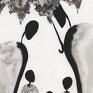 ART Krystyna Siwek do salonu obraz malowany ręcznie tuszem na naturalnie białym papierze akwarelowym grafika czarno biała