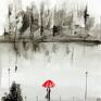 ART Krystyna Siwek grafiki do salonu plakat romantyczny obraz ręcznie malowany, akwarela 70x100 cm, abstrakcja parasol deszcz