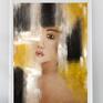 wydruk - obraz kolor kobiety - żółty do salonu portret abstrakcja