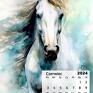 2024-Konie - 13x18 cm Konie w akwareli Autorski, oryginalny Kalendarz na 2024. Grafika