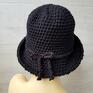 Alba Design kapelusz wełna kapelusze czarny w stylu art deco, robiony styl szydełkowa czapka