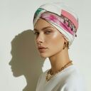Turban boho z koronką, szyty z różnych materiałów - unikalny egzemplarz