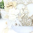 Ślubna kartka handmade 14x14 cm w pudełku z drewnianym sercem Mr & Mrs
