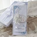 Kartka komunijna w pudełku dla chłopca z życzeniami