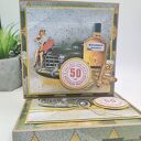 Kartka na 50. urodziny dla mężczyzny retro z pudełkiem (sztalugowa, handmade)