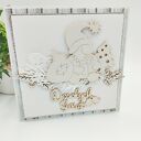 Elegancka kartka świąteczna z drewnianym skrzatem - handmade
