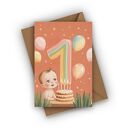 Kartka urodzinowa na roczek dziecka z tortem