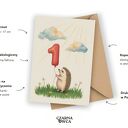 Urocza kartka urodzinowa na roczek dziecka z jeżem
