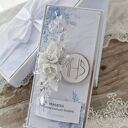 Kartka komunijna w pudełku dla chłopca z życzeniami