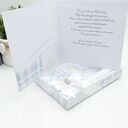Ręcznie robiona kartka na Chrzest Święty w pudełku dla chłopca (14x14) - scrapbooking 3D