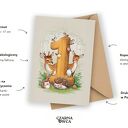 Kartka urodzinowa na pierwsze urodziny dziecka - leśne zwierzątka