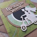 Kartka ślubna dla motocyklistów z parą młodą na skuterze - Na zawsze razem