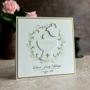 Personalizowana kartka na chrzest w ozdobnej kopercie 14x14 cm (biel i perłowe złoto)