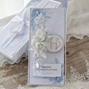 Kartka komunijna w pudełku dla chłopca z życzeniami