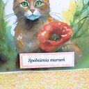 Spełnienia marzeń - kartka handmade z kotkiem w makach i ozdobną kopertą