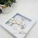 Pamiątka chrztu świętego w pudełku 14x14 cm - kartka ręcznie robiona z aniołkiem