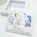 Ręcznie robiona kartka na Chrzest Święty w pudełku dla chłopca (14x14) - scrapbooking 3D