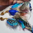 Kolorowe klipsy z piórami etno-boho - folkowe frędzle (handmade)