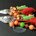 Klipsy boho czerwono-zielone frędzle - handmade