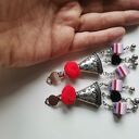 Klipsy boho folk z żółtymi chwostami - frędzle handmade