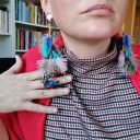Kolorowe klipsy z piórami etno-boho - folkowe frędzle (handmade)