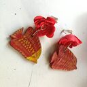 Klipsy kwiaty i ceramiczne rybki - boho folk, ręcznie malowane