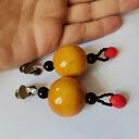 Autorskie klipsy etno-boho Ruda Klara - kolorowe drewno folk (box x1)