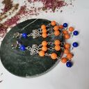 Kolorowe wiszące klipsy boho folk - frędzle i pióra Ruda Klara (box g1)