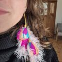 Klipsy różowo-pastelowe długie pióra ze złotymi elementami - handmade