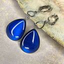 Perłowe klipsy z kobaltowymi kroplami e104/12