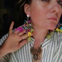 Ruda Klara - etno boho klipsy z kwiatami i frędzlami