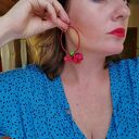 Lekkie klipsy koła kwiatowe w stylu folk i etno - handmade Ruda Klara