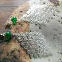 klipsy duże boho kolor zielono - srebrne - box x1 - długie na 10 cm, pojedyncza