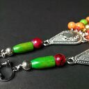 Klipsy boho czerwono-zielone frędzle - handmade