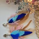 Klipsy brązowo - niebieskie pióra handmade wykonane w pojedynczym egzemplarzu bardzo