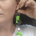 Długie zielone klipsy z kwiatami i filigranami - boho folk - lekkie i wyraziste
