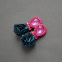 zielono-fuksjowe klipsy sutasz z kwiatkiem