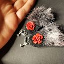 Różowe klipsy boho z efektem futra - ręcznie robione