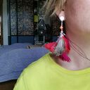 Klipsy etno boho folk - pióra i kwiaty, ręcznie robione