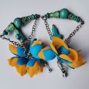Klipsy etno boho wiszące kwiaty orient - klipsy handmade na uszy bez przekłuwania