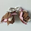 Beżowe klipsy kwiatowe folk handmade - lekkie jesienne