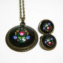 Naszyjnik i klipsy Folkowy czarny, brąz - ręcznie robiony komplet Yenoo