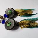 Klipsy Frida Folk Boho: długie pióra i drewno (Box x1)