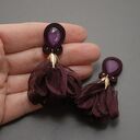 ciemnobordowe klipsy sutasz z kwiatkami