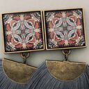 Klipsy Elżbieta z chwostami - szare frędzle i szklane kaboszony