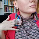 Kolorowe klipsy z piórami etno-boho - folkowe frędzle (handmade)
