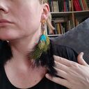 Klipsy etno boho folk z piórami i kryształem górskim