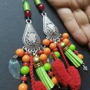 Klipsy boho czerwono-zielone frędzle - handmade