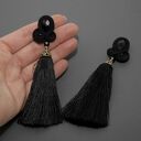 Klipsy sutasz z onyksami - czarne, eleganckie chwosty handmade